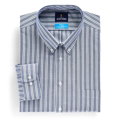 Stafford Coolmax All Season Ecomade Mens Regular Fit Stretch Fabric Wrinkle Free Long Sleeve Dress Shirt, 20-21 36-37, Blue