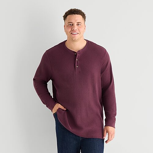 St. John's Bay Waffle Mens Henley Neck Long Sleeve Classic Fit Big and Tall Thermal Top, 5x-large, Red