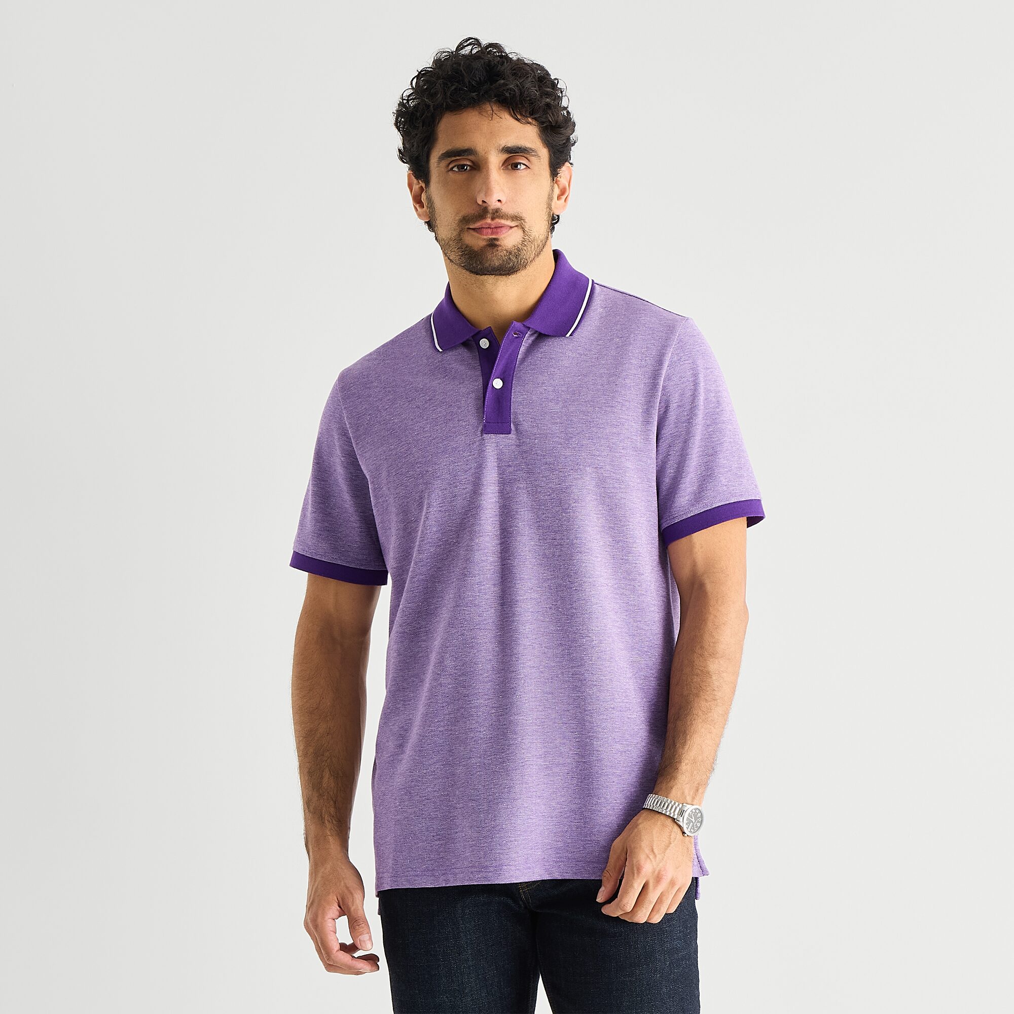 St. John's Bay Premium Stretch Striped Oxford Mens Classic Fit Short Sleeve Polo Shirt