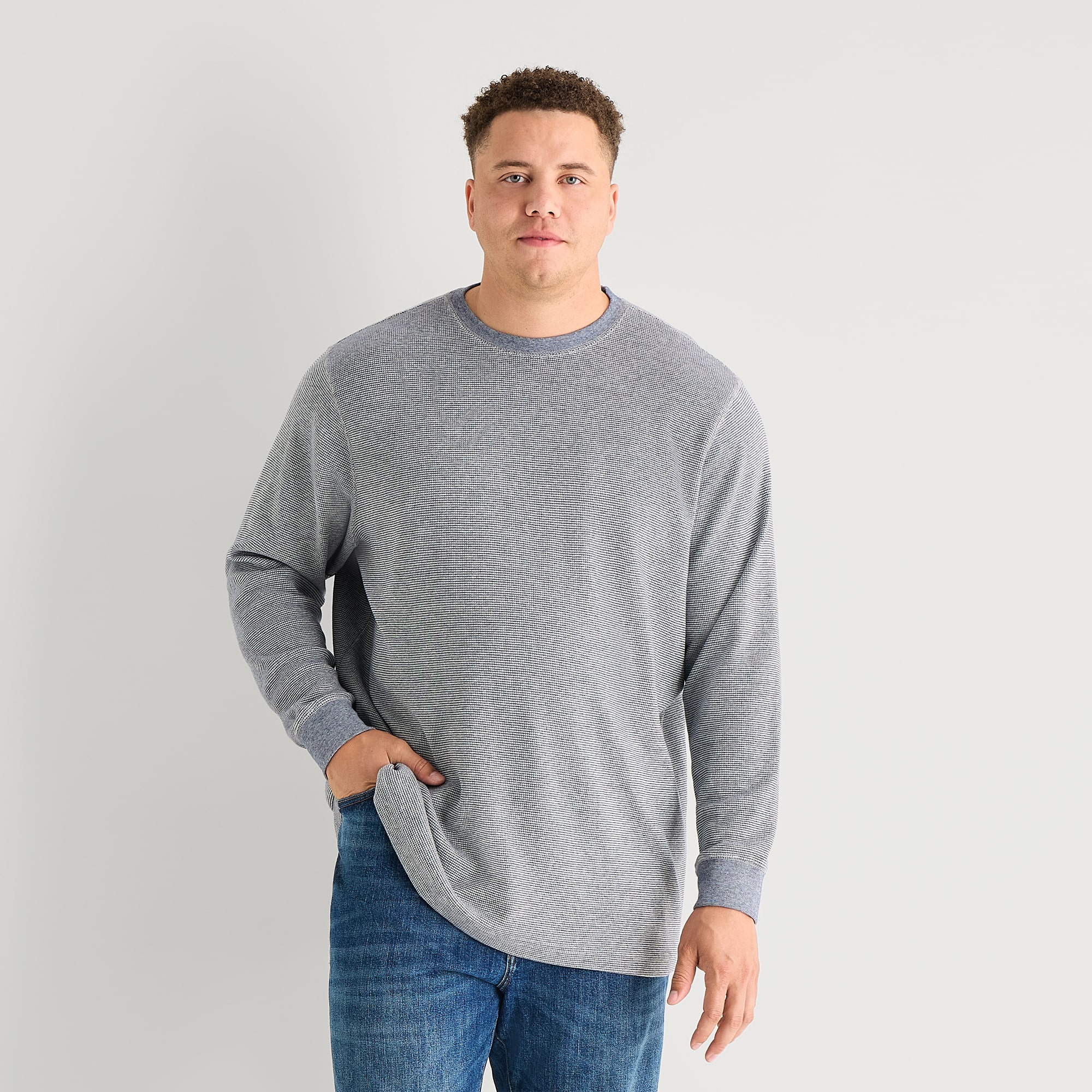St. John's Bay Waffle Mens Crew Neck Long Sleeve Classic Fit Big and Tall Thermal Top
