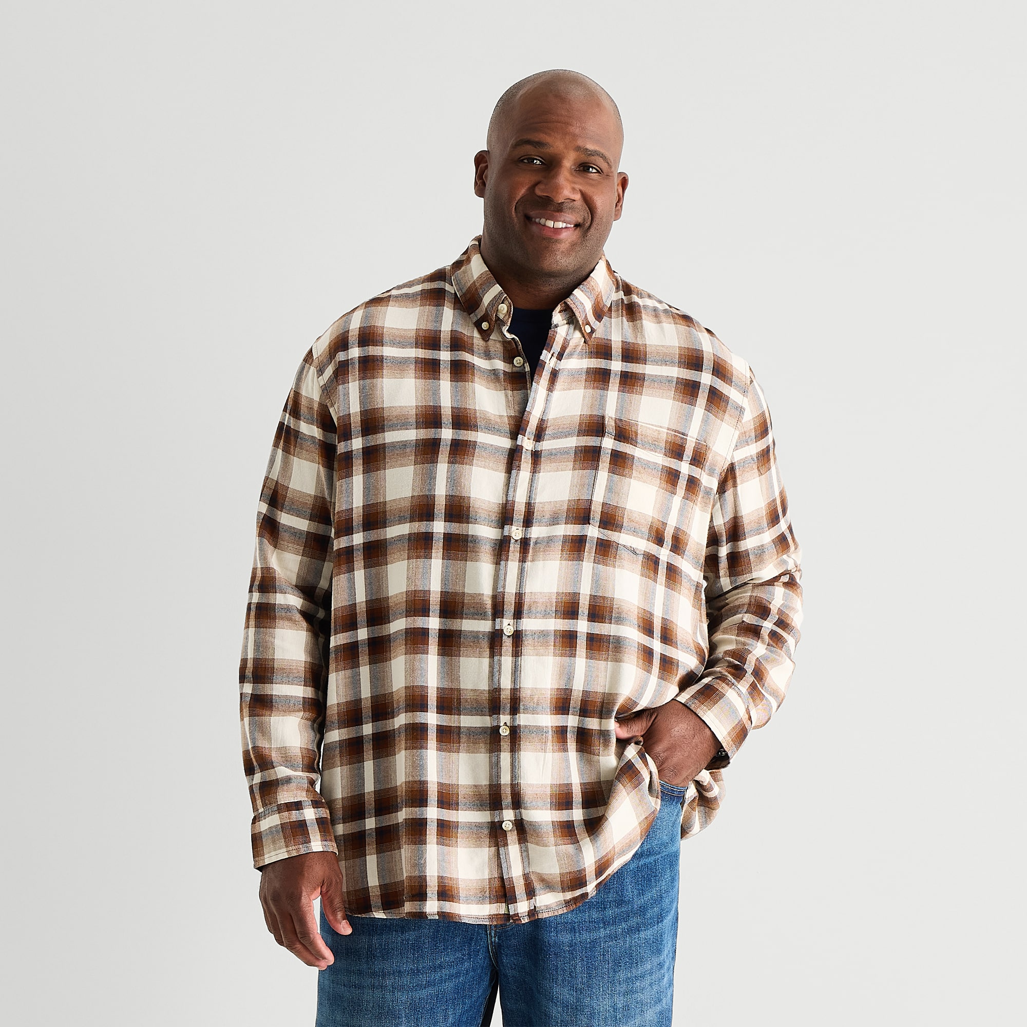 mutual weave Mens Long Sleeve Regular Fit Big and Tall Button-Down Shirt