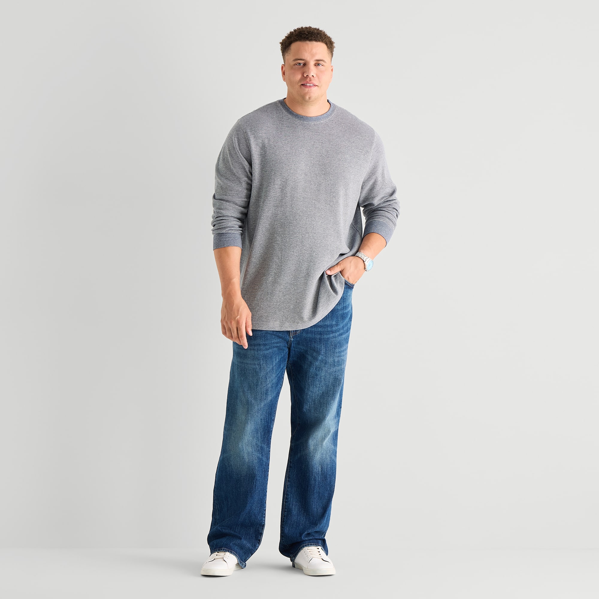 St. John's Bay Waffle Mens Crew Neck Long Sleeve Classic Fit Big and Tall Thermal Top