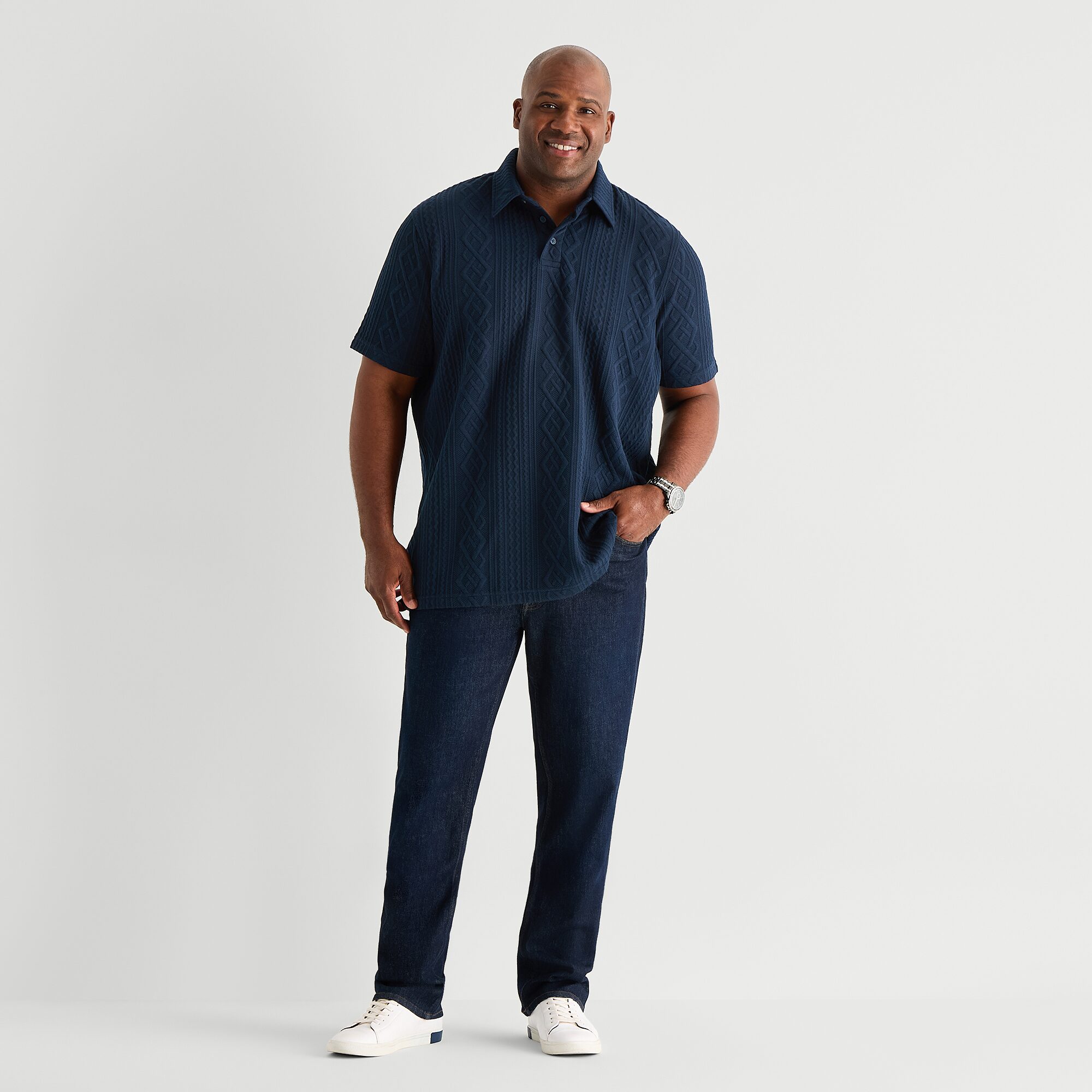 Shaquille O'Neal XLG™ Cable Knit Big and Tall Mens Regular Fit Short Sleeve Polo Shirt