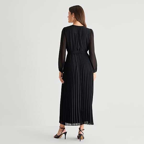 Studio 1 Womens V Neck Long Sleeve Bishop Chiffon Maxi Dress