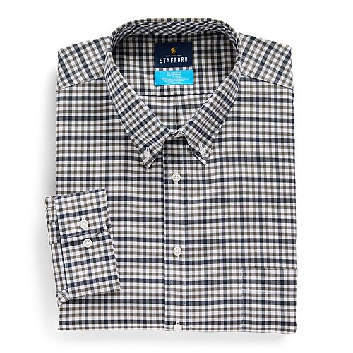 Stafford Coolmax All Season Ecomade Mens Regular Fit Stretch Fabric Wrinkle Free Long Sleeve Dress Shirt, 17-17.5 36-37, Green