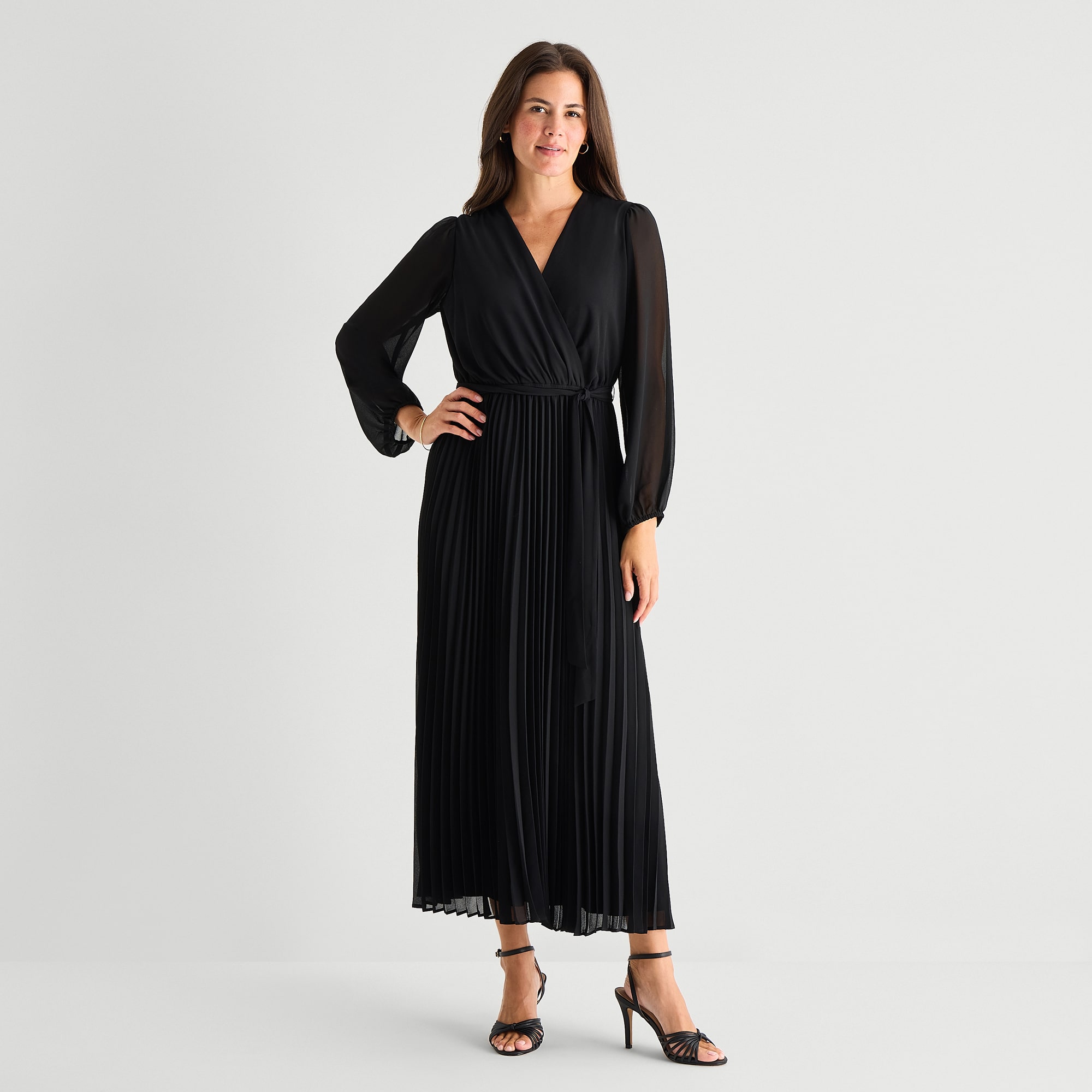 Studio 1 Womens V Neck Long Sleeve Bishop Maxi Dress