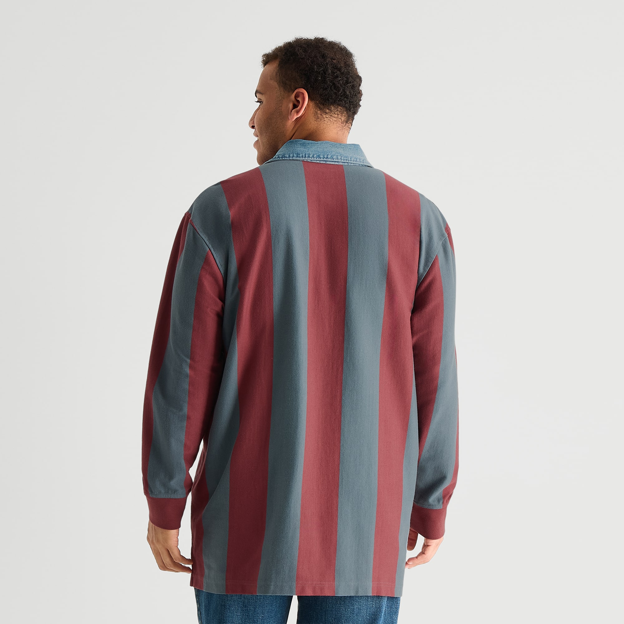 Arizona Mens Long Sleeve Classic Fit Button Down Collar Striped Big and Tall Rugby Shirt