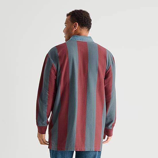 Arizona Mens Long Sleeve Classic Fit Button Down Collar Striped Big and Tall Rugby Shirt
