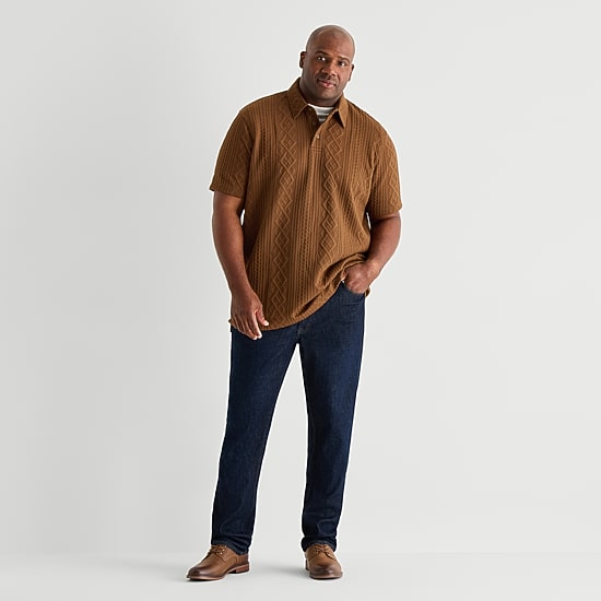 Shaquille O'Neal XLG™ Cable Knit Big and Tall Mens Regular Fit Short Sleeve Polo Shirt