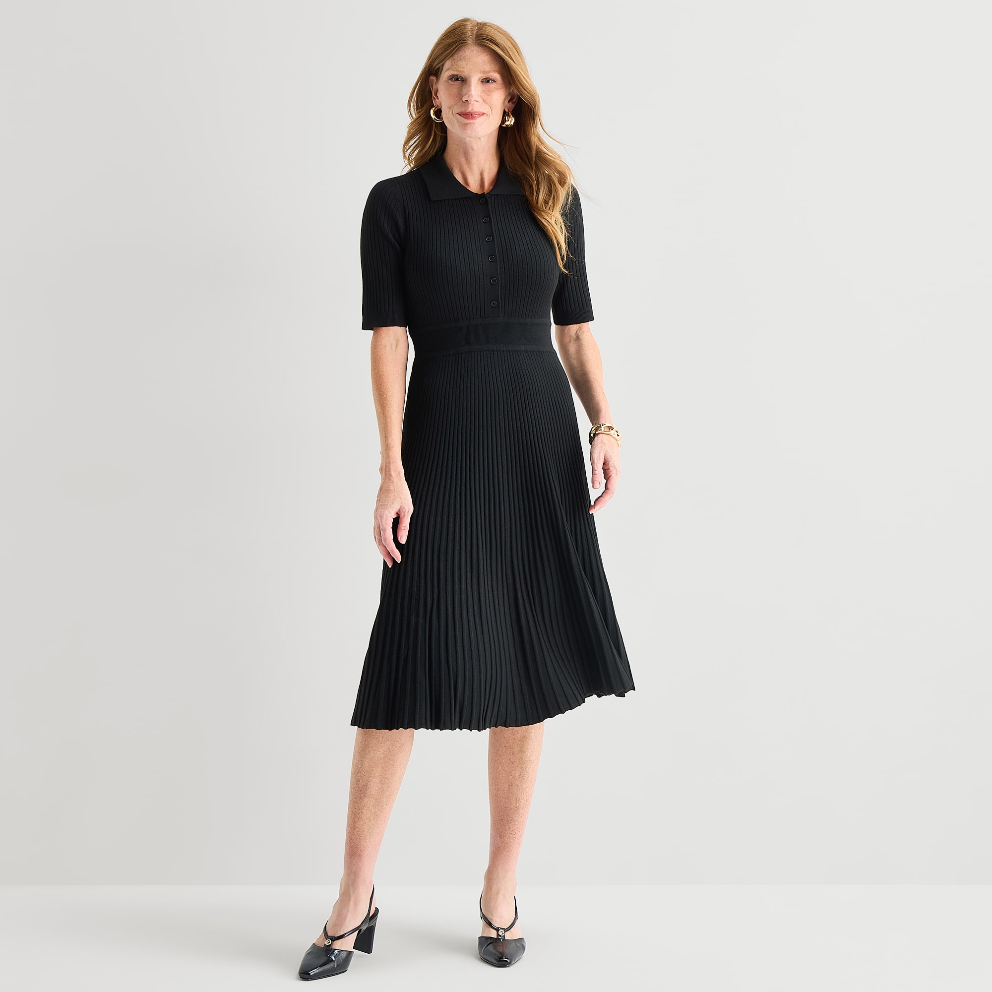 Liz Claiborne Womens Short Sleeve Midi Sweater Dress