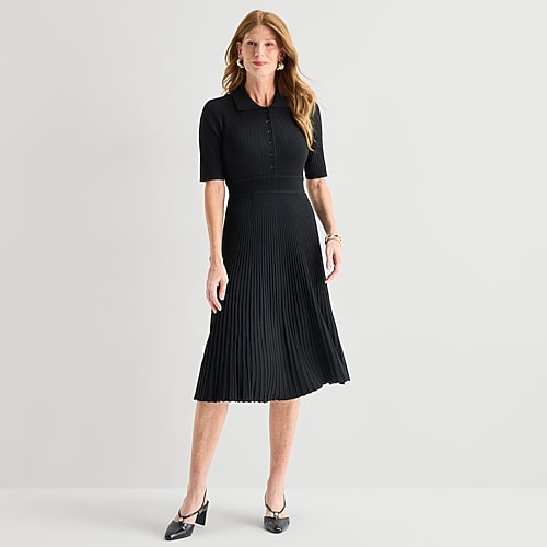 Liz Claiborne Womens Short Sleeve Midi Sweater Dress In Black