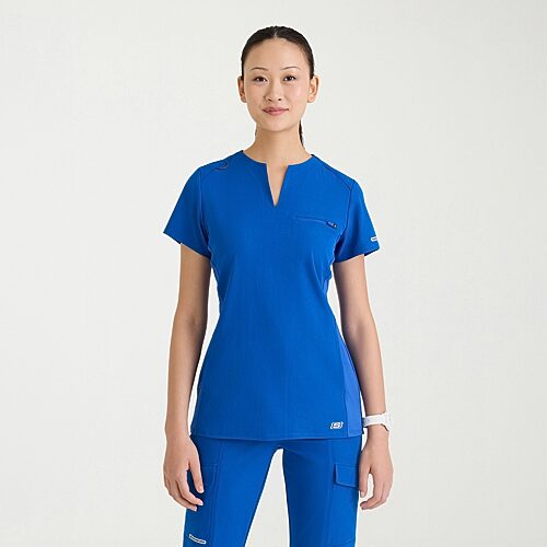 Skechers Skt312 Reward 3-Pocket Slim Fit Womens Plus V Neck Short Sleeve Stretch Fabric Moisture Wicking Scrub Top, Xx-large, Blue