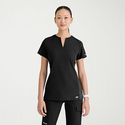 Skechers Skt312 Reward 3-Pocket Slim Fit Womens V Neck Short Sleeve Stretch Fabric Moisture Wicking Scrub Top, Xx-small, Black
