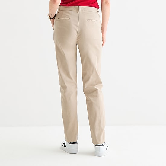 IZOD Womens Juniors Straight Mid Rise Flat Front Pant