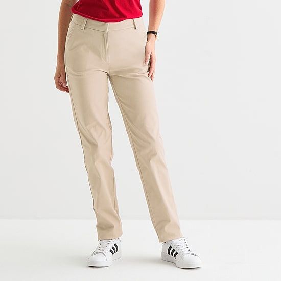 IZOD Womens Juniors Straight Mid Rise Flat Front Pant
