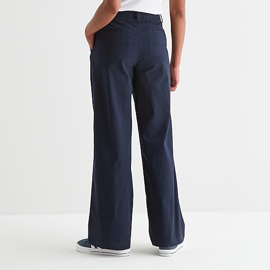 IZOD Womens Juniors Wide Leg Mid Rise Flat Front Pant