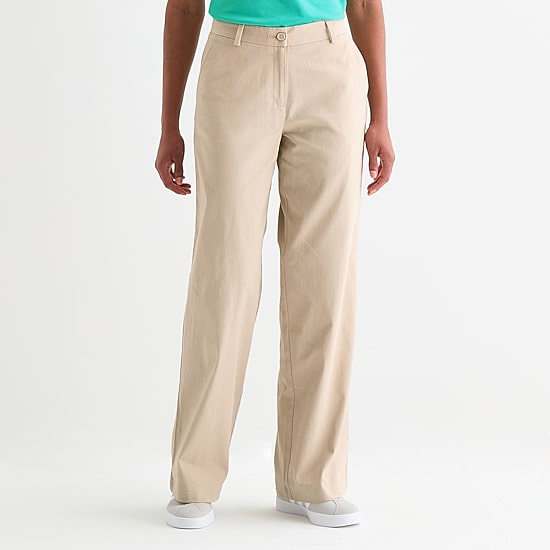 IZOD Womens Juniors Wide Leg Mid Rise Flat Front Pant