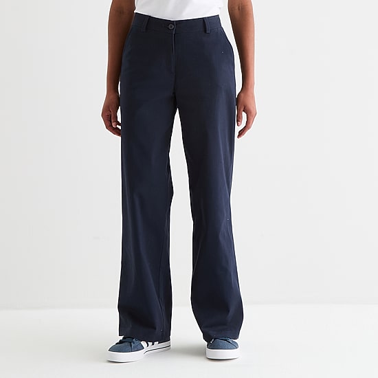IZOD Womens Juniors Wide Leg Mid Rise Flat Front Pant
