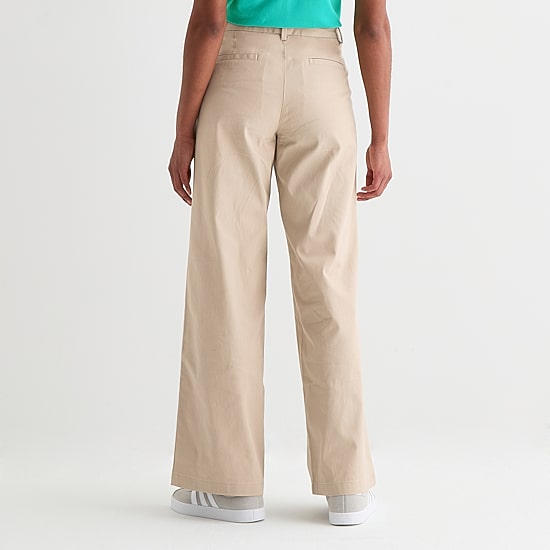 IZOD Womens Juniors Wide Leg Mid Rise Flat Front Pant