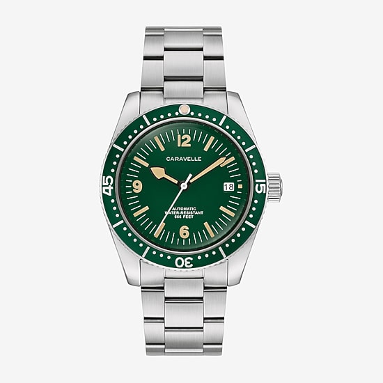 Caravelle Designed By Bulova Caravelle Sea Hunter Mens Automatic Silver Tone Stainless Steel Bracelet Watch 43b179
