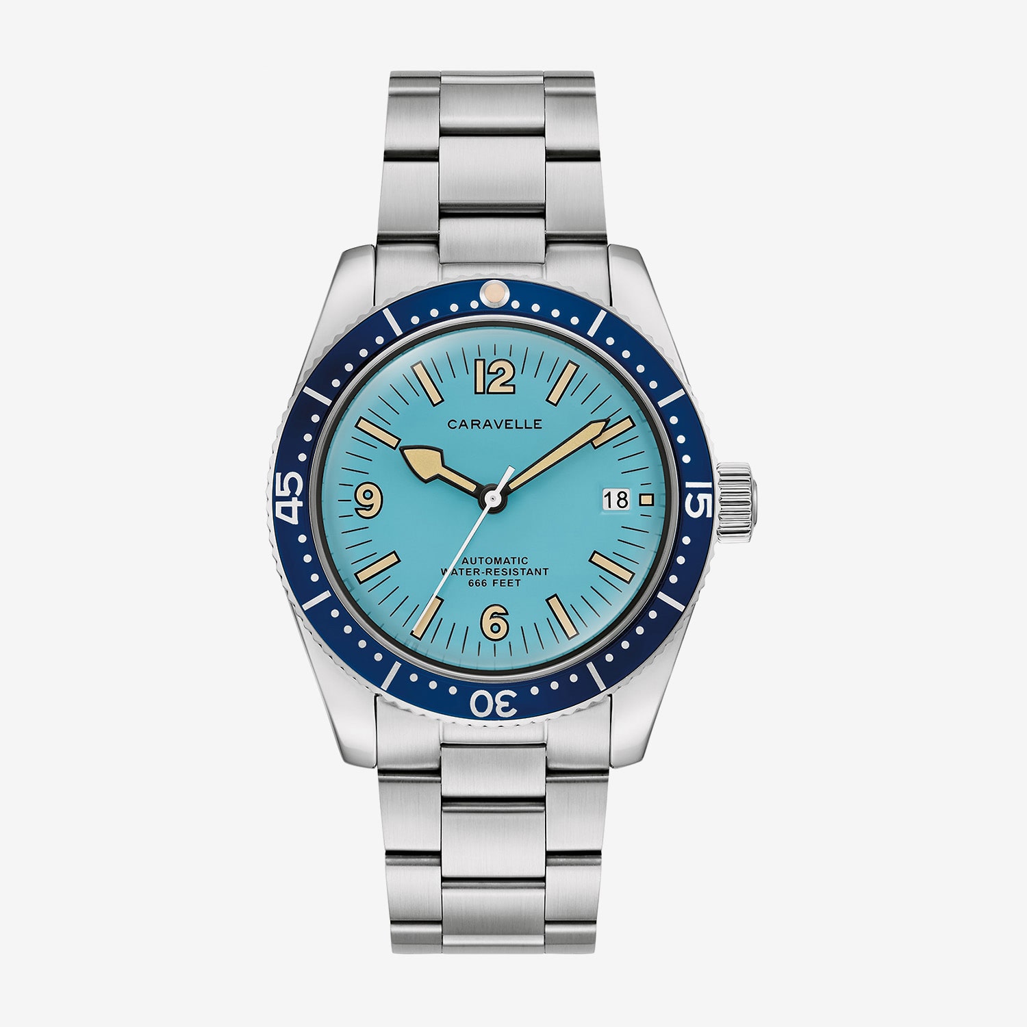 Caravelle Designed By Bulova Caravelle Sea Hunter Mens Automatic Silver Tone Stainless Steel Bracelet Watch 43b178