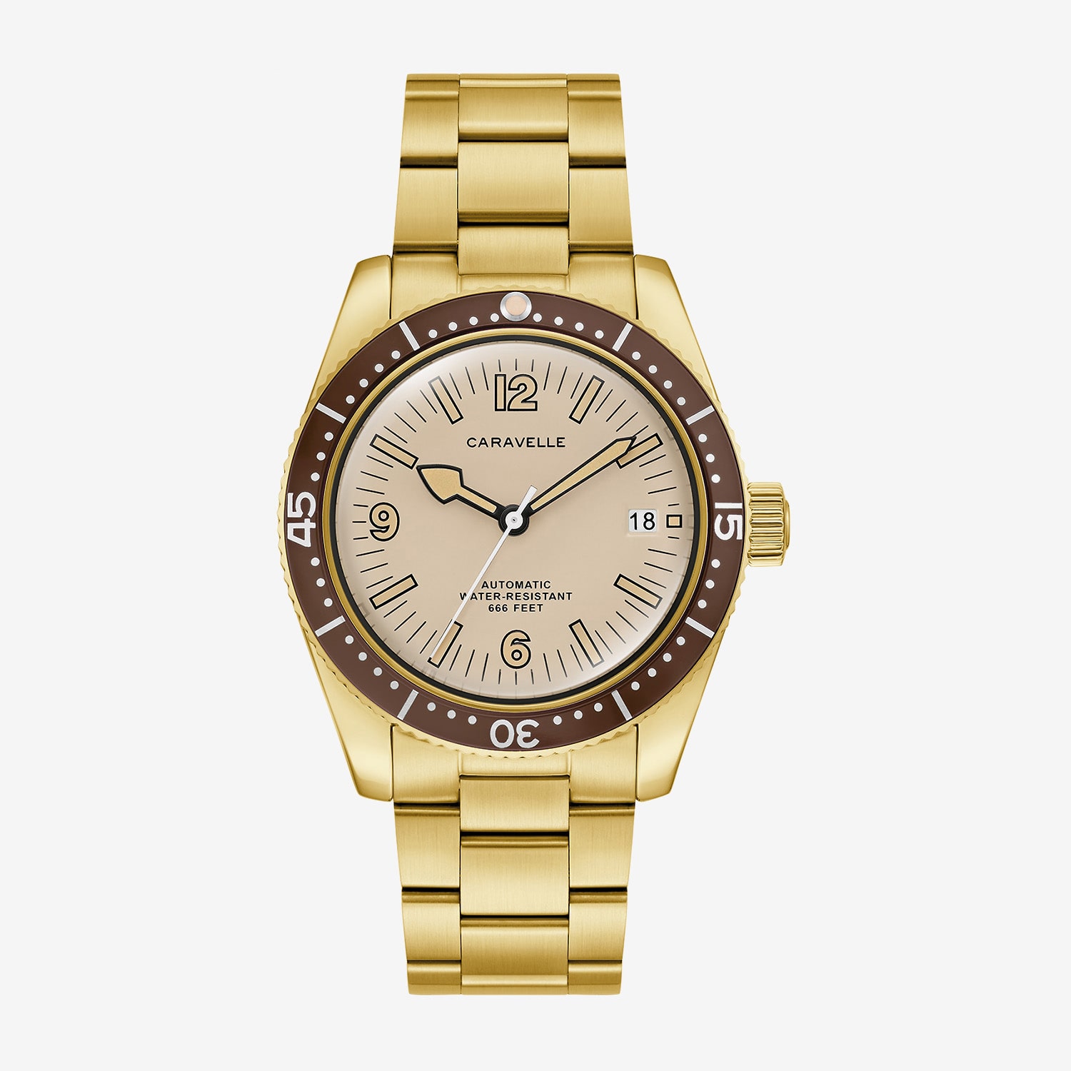 Caravelle Designed By Bulova Caravelle Sea Hunter Mens Automatic Gold Tone Stainless Steel Bracelet Watch 44b133