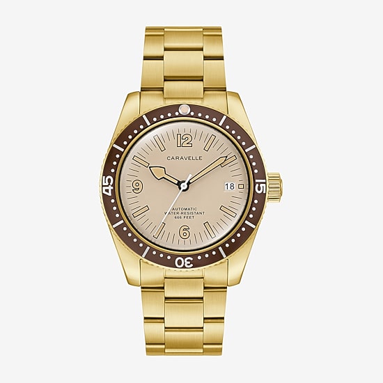 Caravelle Designed By Bulova Caravelle Sea Hunter Mens Automatic Gold Tone Stainless Steel Bracelet Watch 44b133