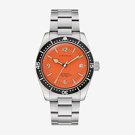 Caravelle Designed By Bulova Caravelle Sea Hunter Mens Automatic Silver Tone Stainless Steel Bracelet Watch 43b177