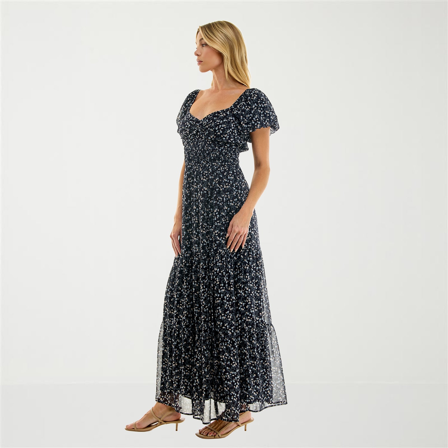 Trixxi Womens Juniors Sweetheart Neck Short Sleeve Floral A-Line Dress