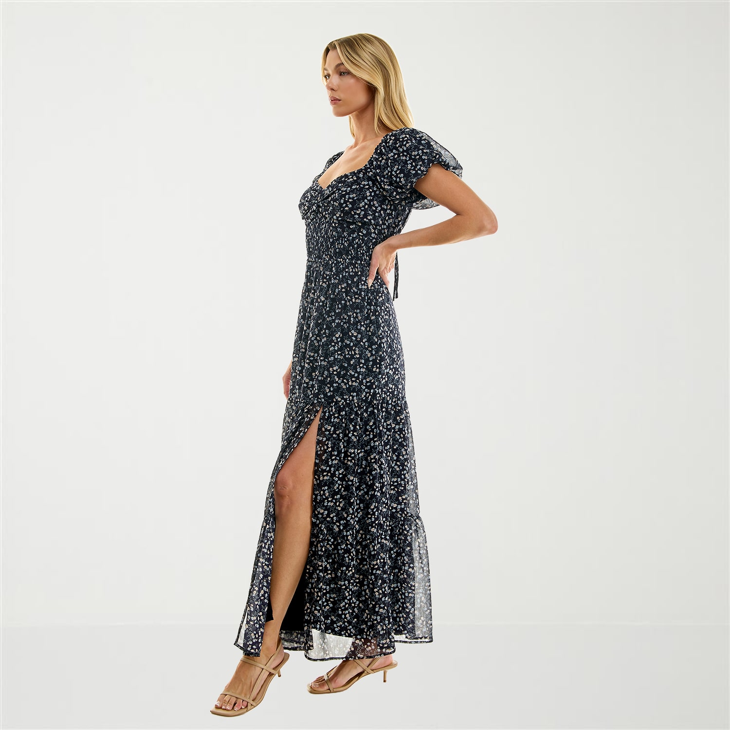 Trixxi Womens Juniors Sweetheart Neck Short Sleeve Floral A-Line Dress