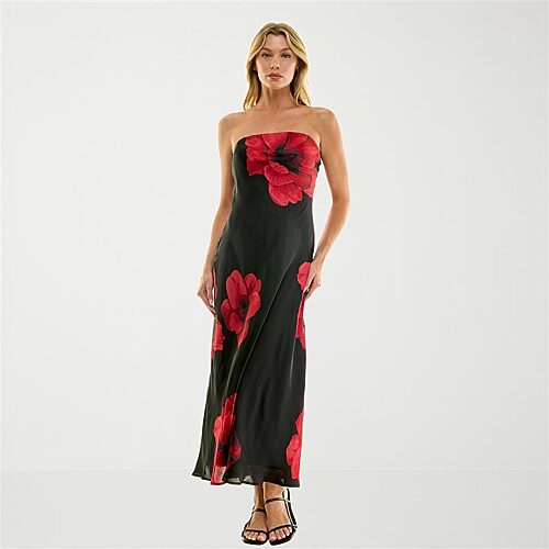 Trixxi Womens Juniors Sleeveless Floral Midi Slip Dress In Black