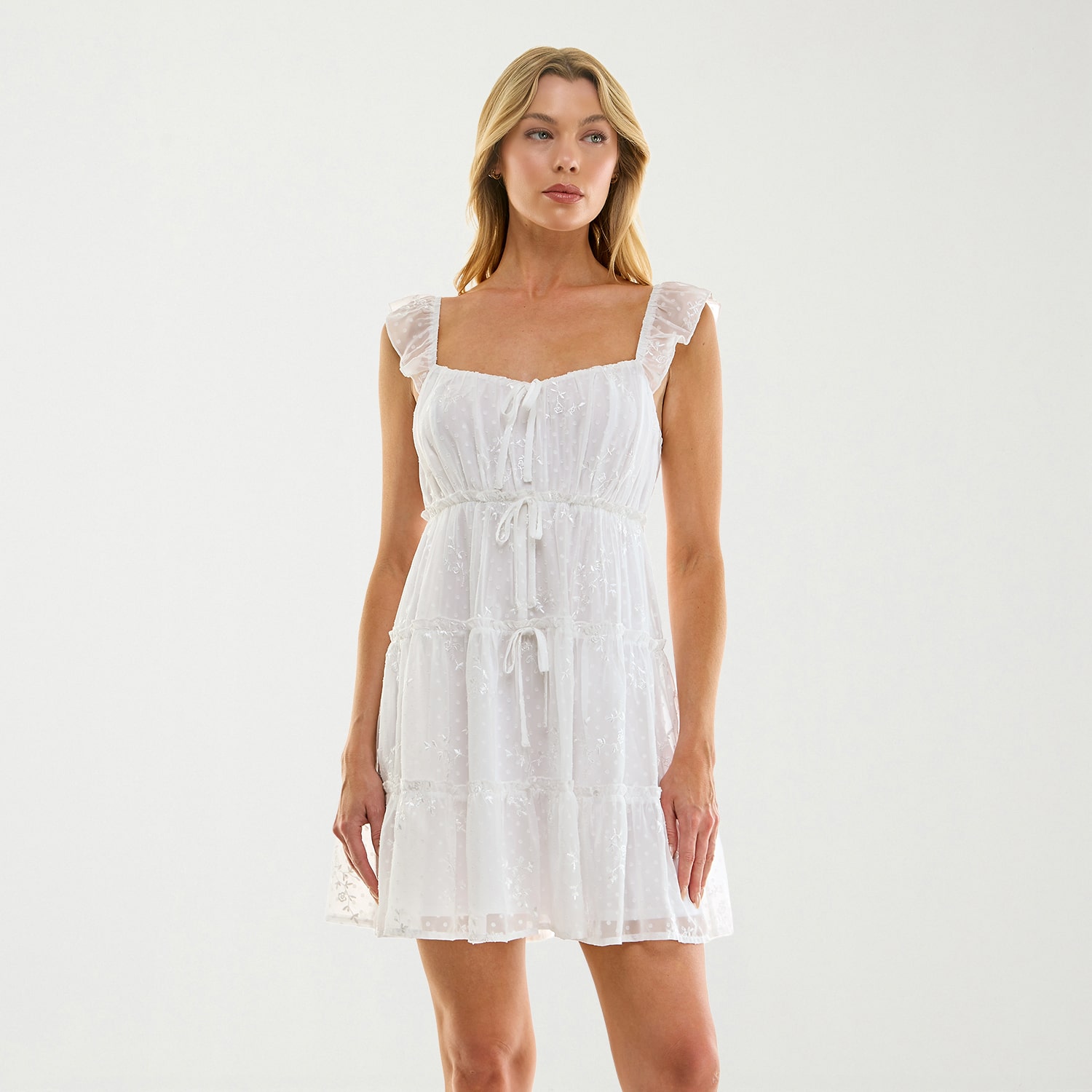 Trixxi Womens Juniors V Neck Short Sleeve Babydoll Dress