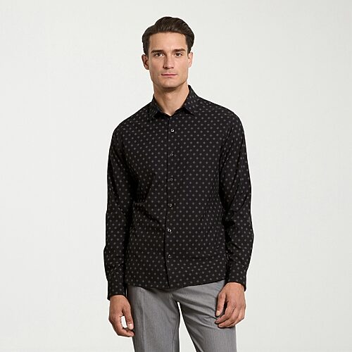 Van Heusen Performance All Way Stretch Mens Long Sleeve Slim Fit Stretch Fabric Button-down Shirt In Black