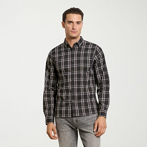 Van Heusen Everyday Defense Stain Shield Everyday Defense Mens Long Sleeve Slim Fit Button-down Shirt In Black