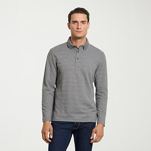 Van Heusen Essentials Mens Regular Fit Long Sleeve Polo Shirt In Black