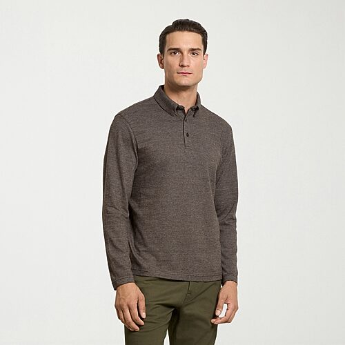 Van Heusen Essentials Mens Regular Fit Long Sleeve Polo Shirt In Green