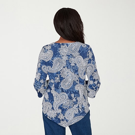 Alfred Dunner Classics Womens Split Crew Neck 3/4 Sleeve T-Shirt
