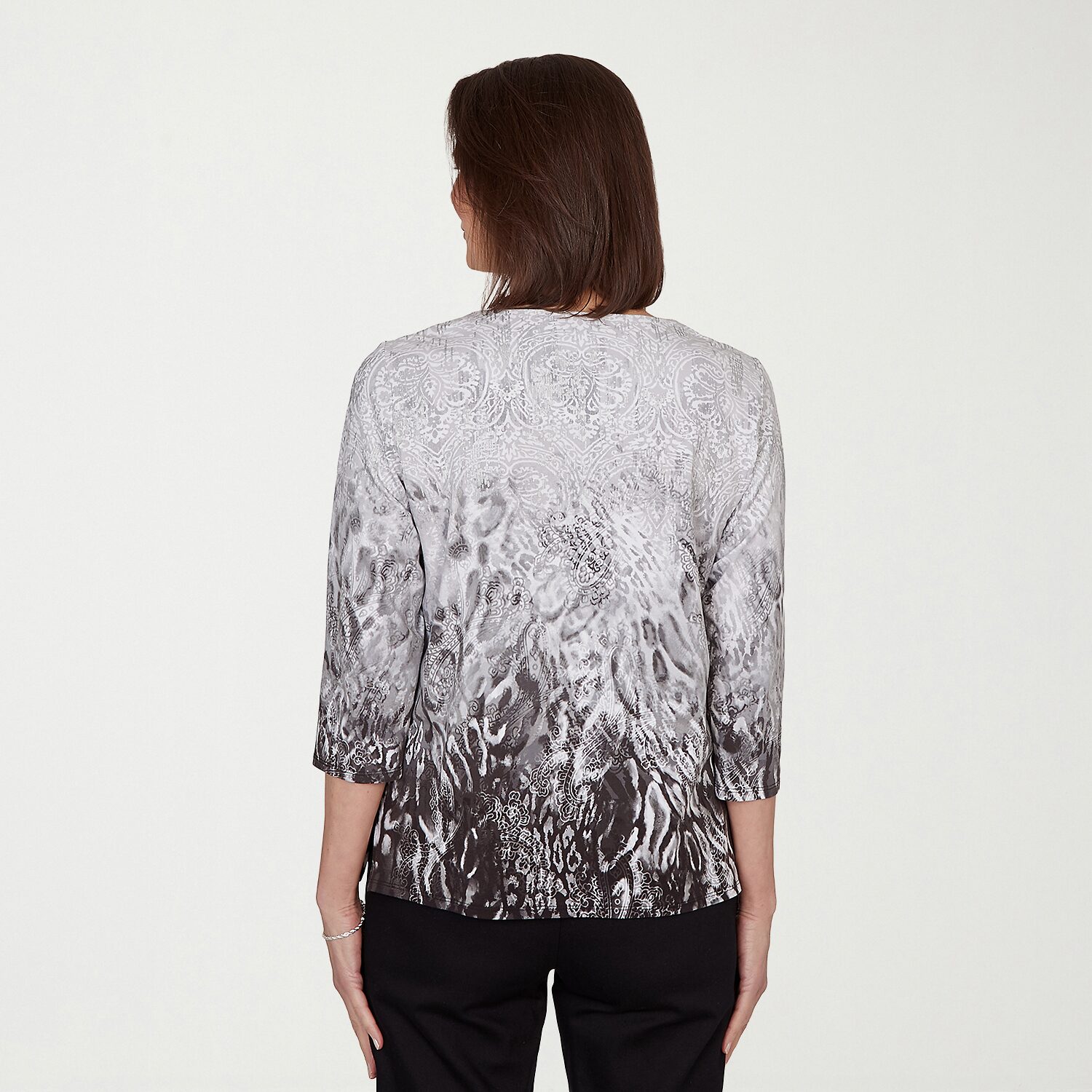 Alfred Dunner Womens Crew Neck 3/4 Sleeve T-Shirt