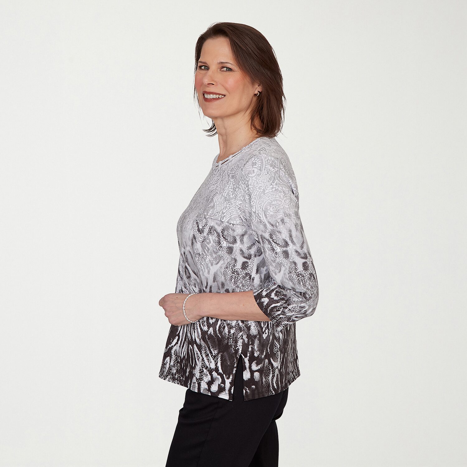 Alfred Dunner Womens Crew Neck 3/4 Sleeve T-Shirt