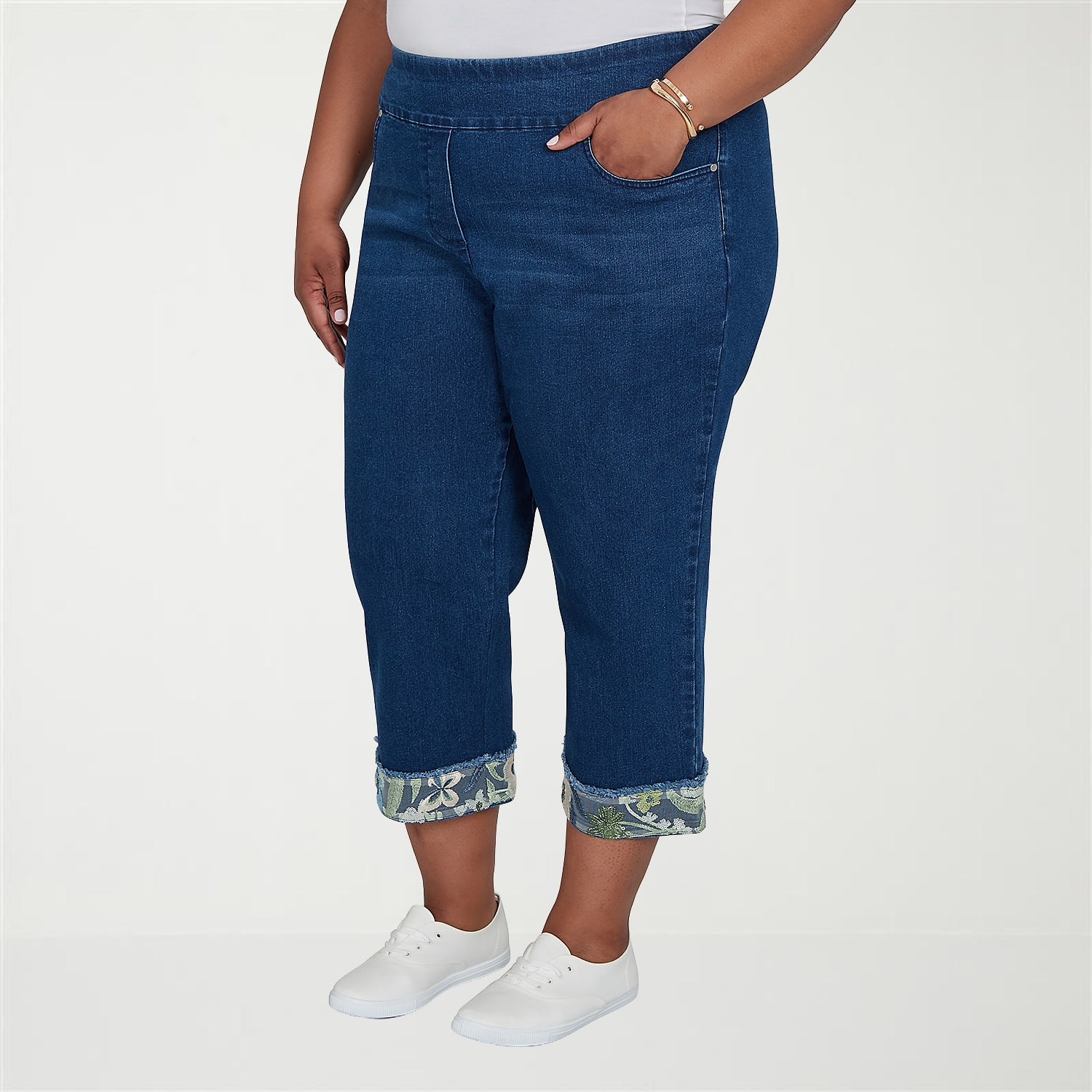 Alfred Dunner Inidigo Girls Womens Plus Straight Mid Rise Cropped Pant