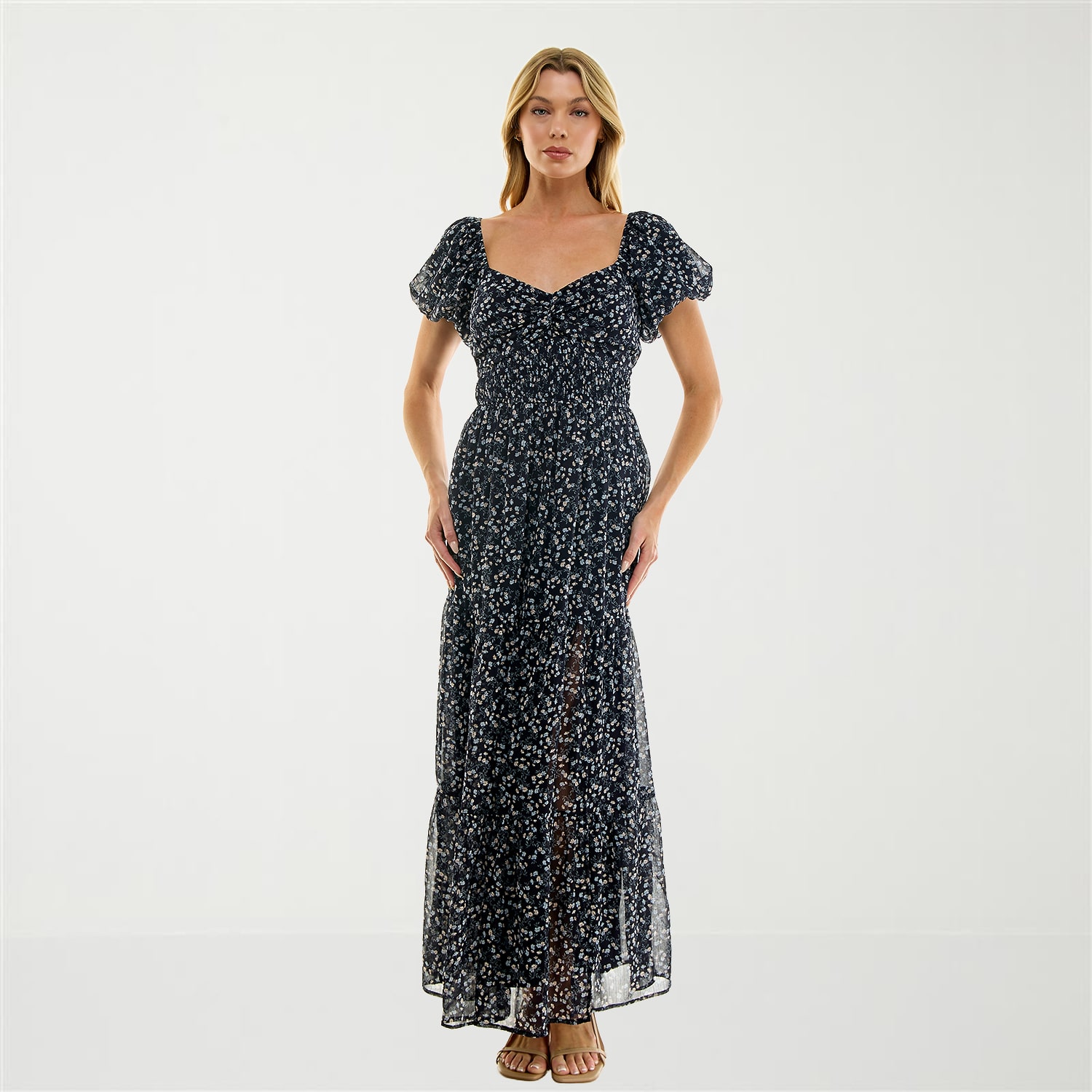 Trixxi Womens Juniors Sweetheart Neck Short Sleeve Floral A-Line Dress