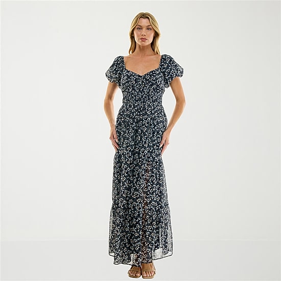 Trixxi Womens Juniors Sweetheart Neck Short Sleeve Floral A-Line Dress