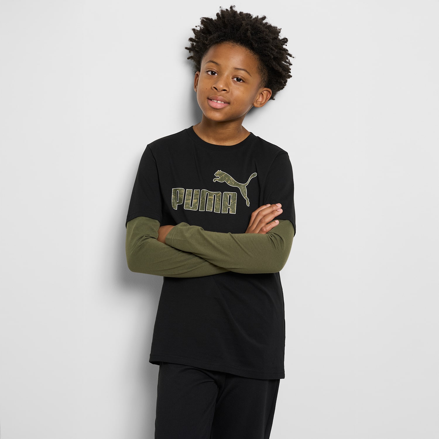 PUMA Big Kid Boys Crew Neck Long Sleeve Regular Fit Graphic T-Shirt