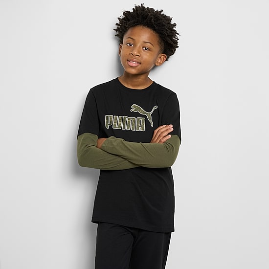 PUMA Big Kid Boys Crew Neck Long Sleeve Regular Fit Graphic T-Shirt