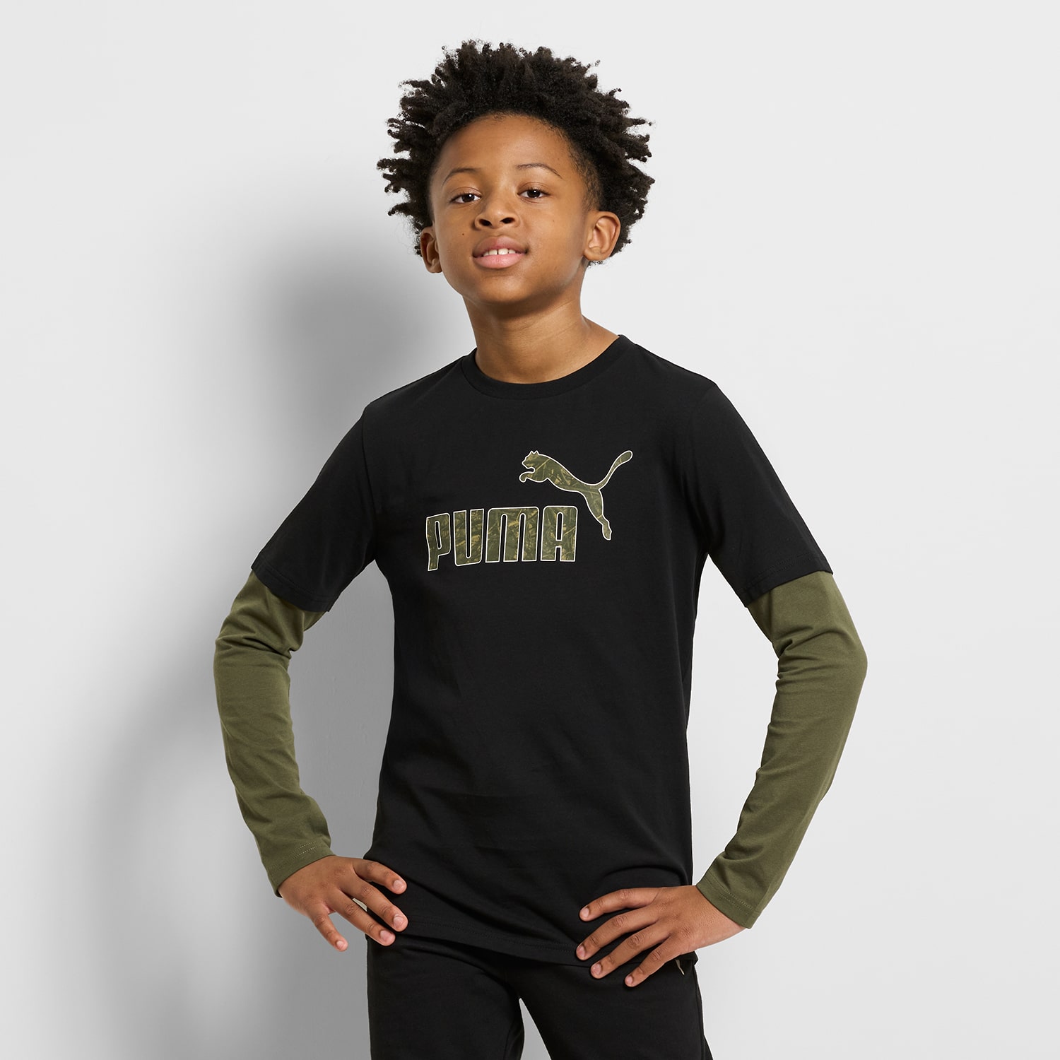 PUMA Big Kid Boys Crew Neck Long Sleeve Regular Fit Graphic T-Shirt