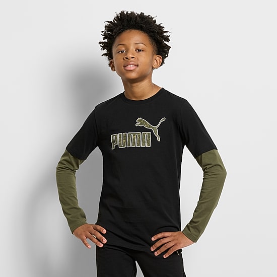 PUMA Big Kid Boys Crew Neck Long Sleeve Regular Fit Graphic T-Shirt
