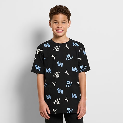 Puma Big Kid Boys Crew Neck Short Sleeve Regular Fit Graphic T-shirt In Black