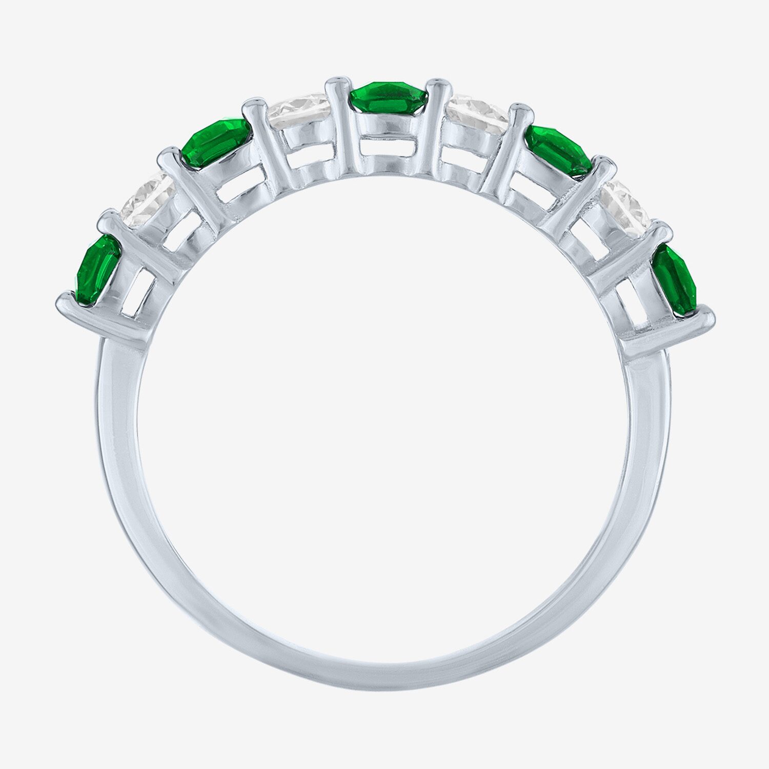 Womens Simulated Green Emerald Sterling Silver Cushion Band