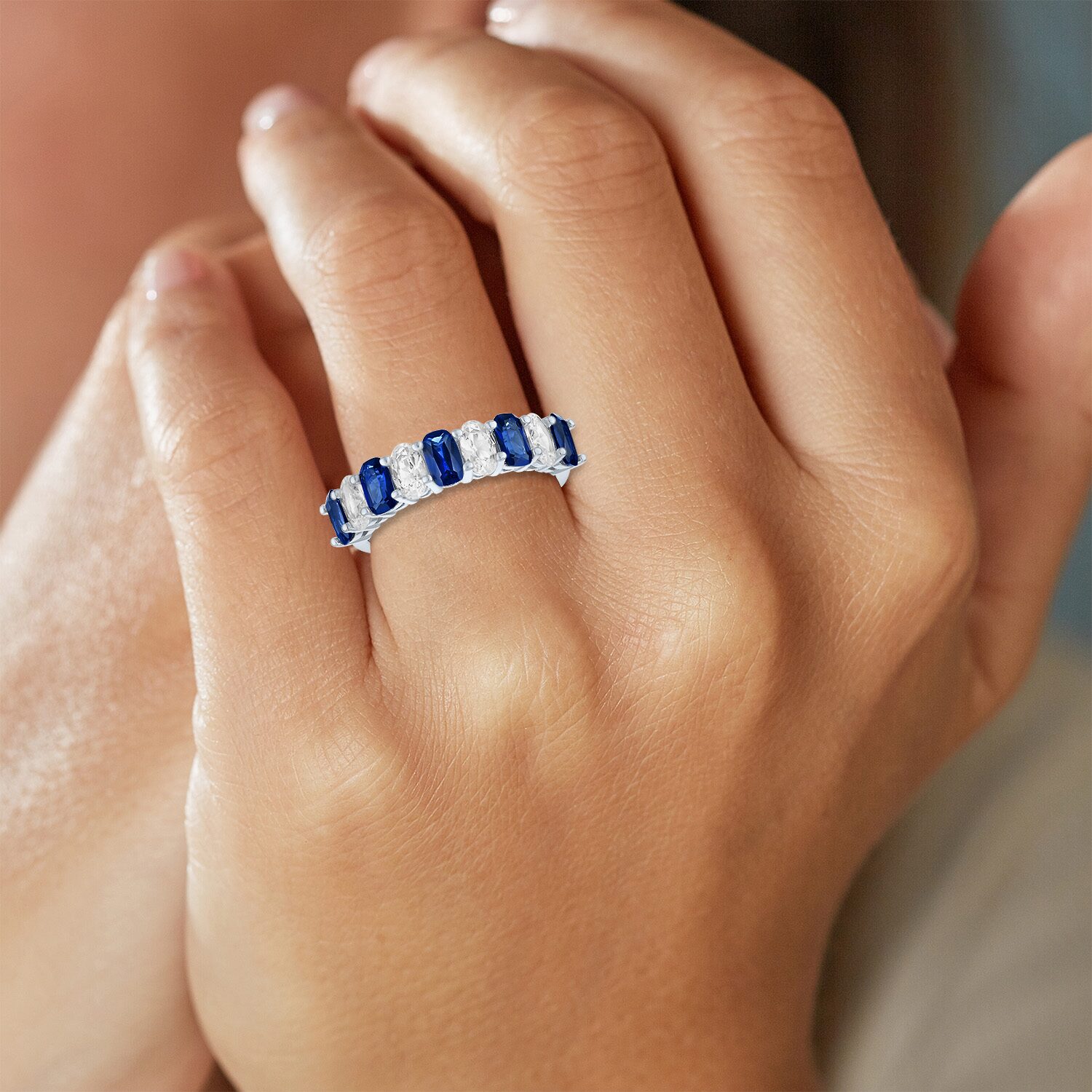 Womens Gemstone Sterling Silver Cushion Band