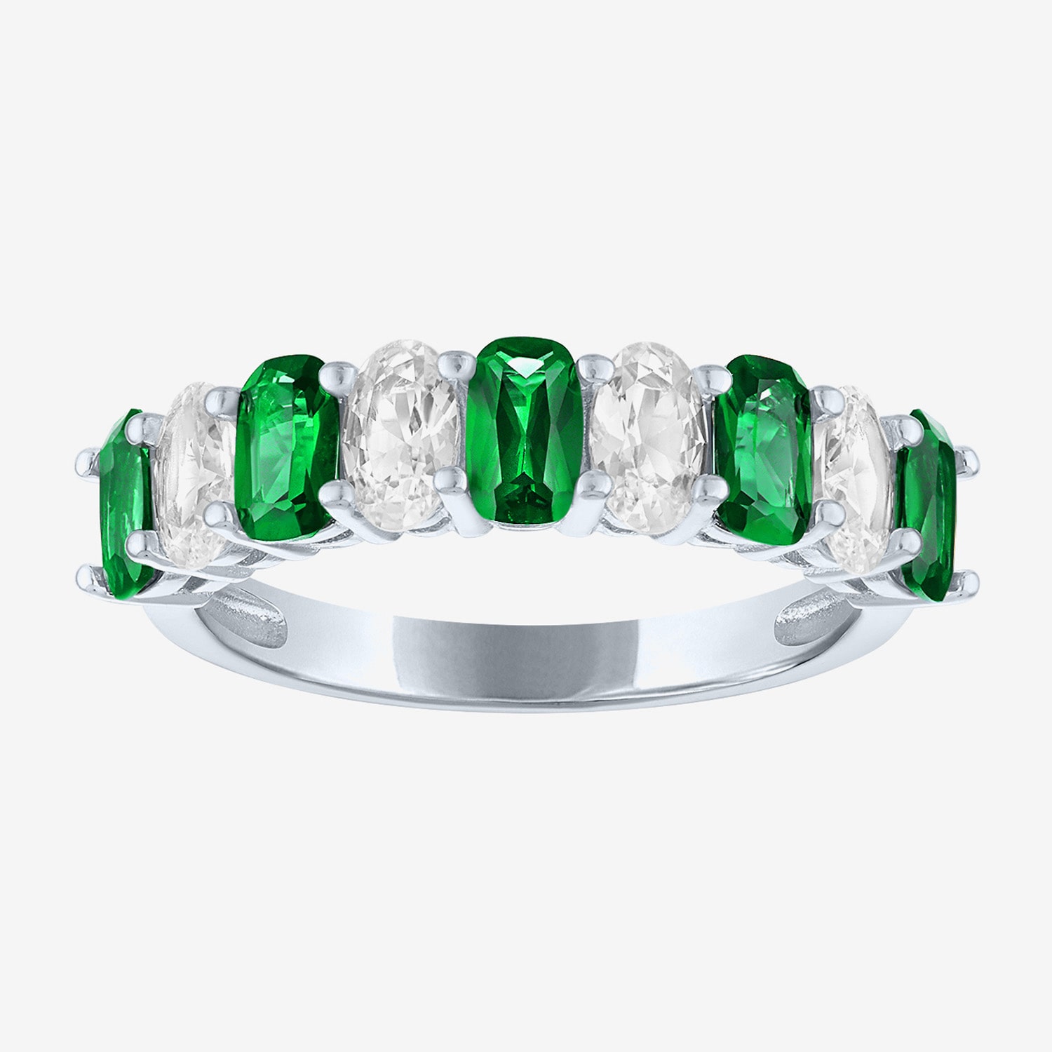 Womens Simulated Green Emerald Sterling Silver Cushion Band